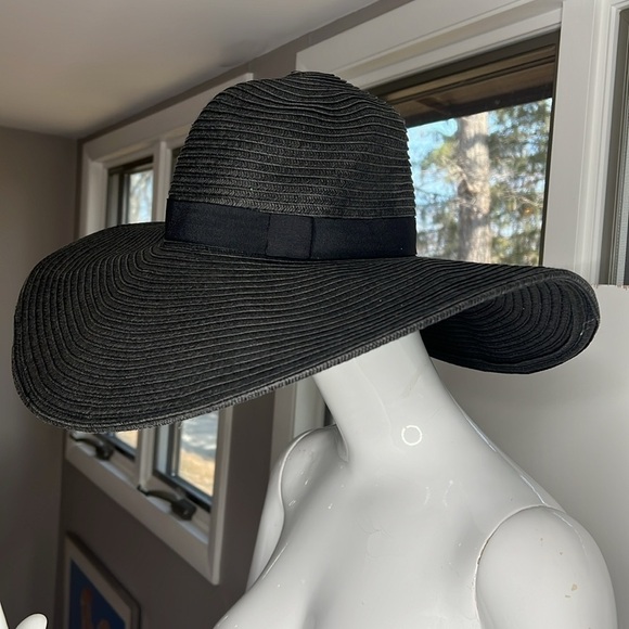 H&M Large Floppy Wide Brim Hat Black Packable - Picture 1 of 7